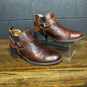 BOC Born Brown Leather Cutout Harness Ankle Boots Studded Western Women’s 10